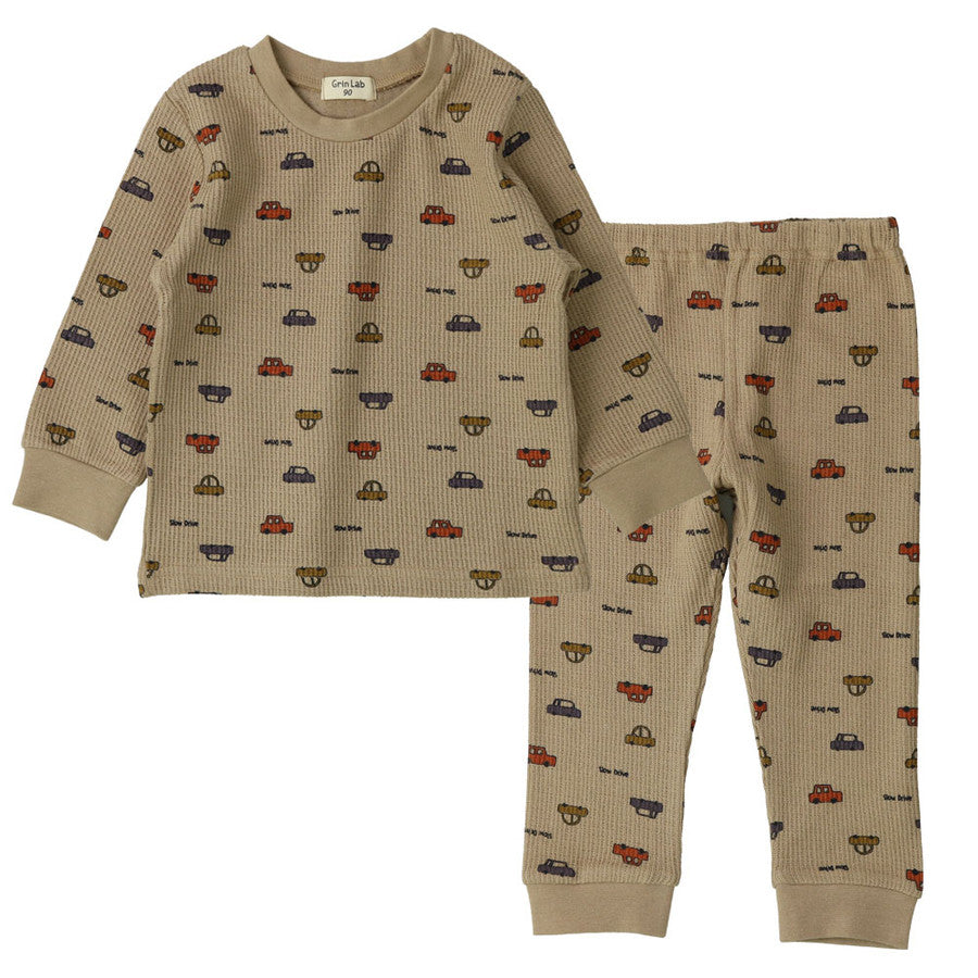 Children's pajamas, waffle pattern, top and bottom set, room wear, spring, autumn, kids pajamas, long sleeves, thin, boys, girls, sleepwear, cotton, 100, 110, 120, 130